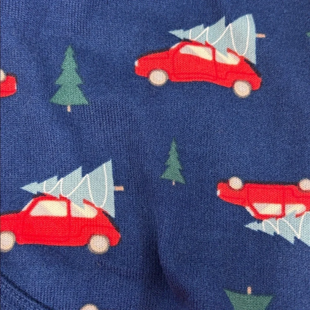 Muk Luks Navy Pet Sweater phs  with Red Cars and xmass trees size butter knit S
